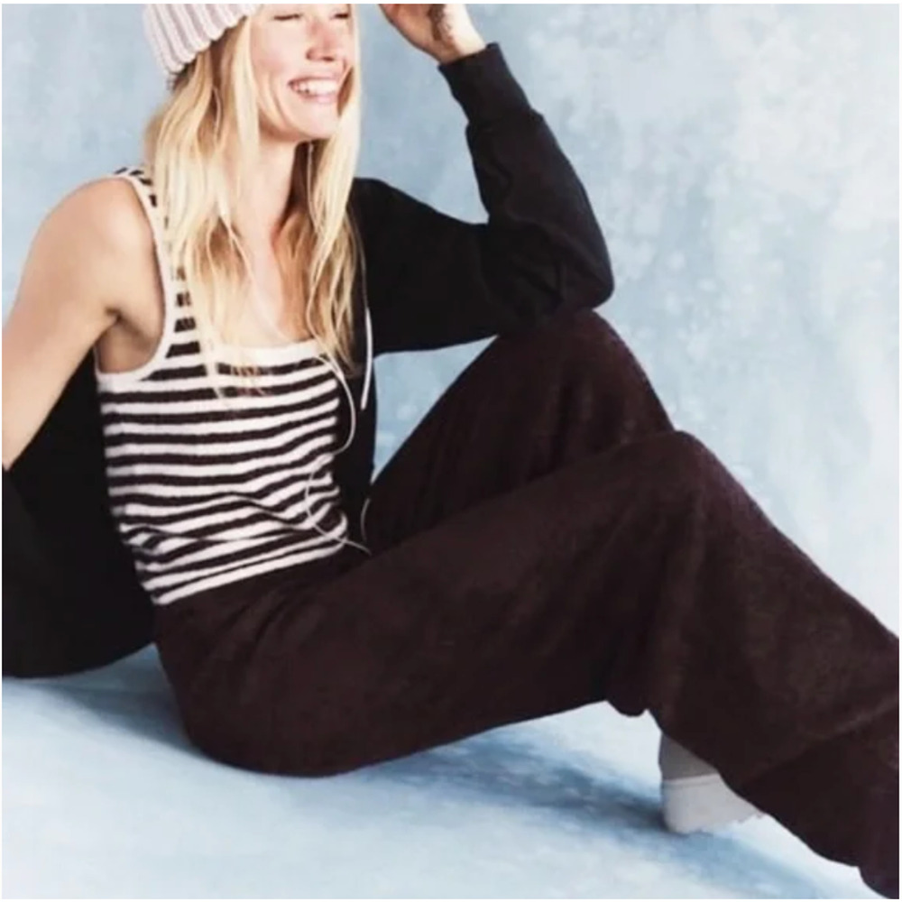 Free People White and Burgundy Striped Top and Wide Leg Pants